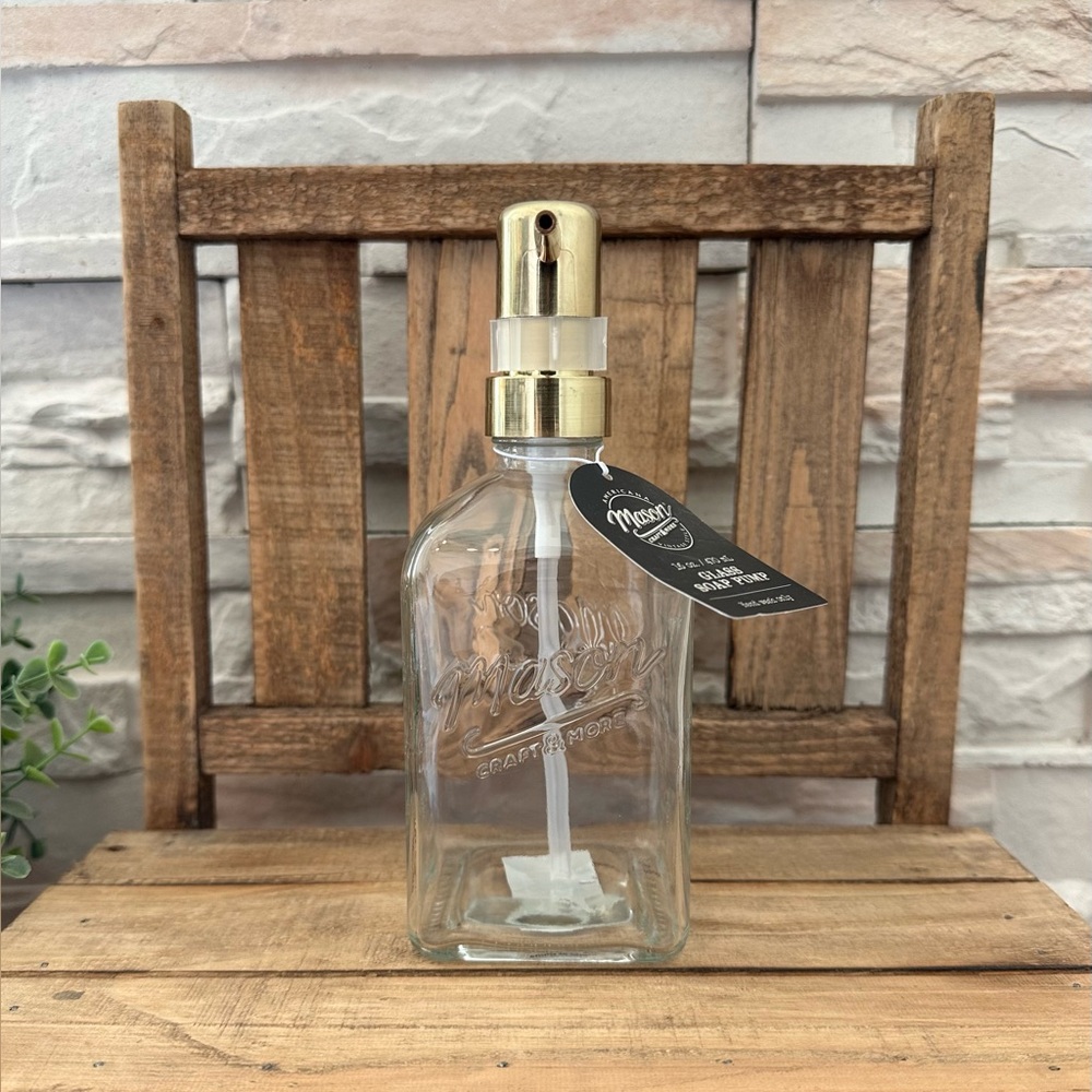 🆕 Mason Glass Soap Dispenser with a Gold Pump!